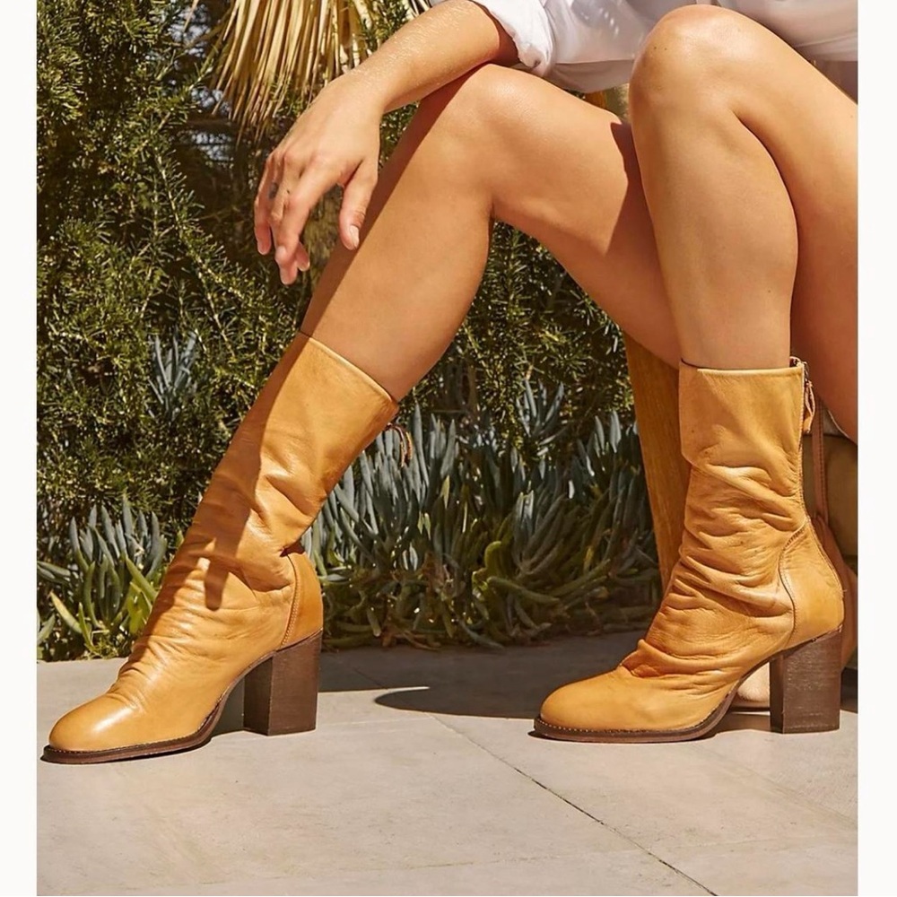 Free People Tan Leather Heeled Boots